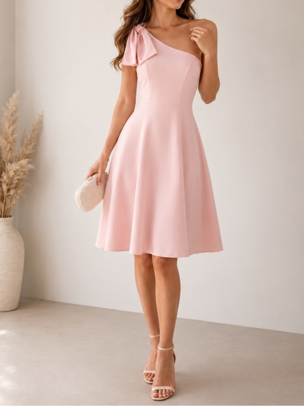 Gal Meets Glam Yvonne LightPink One Shoulder Wedding Guest Dress